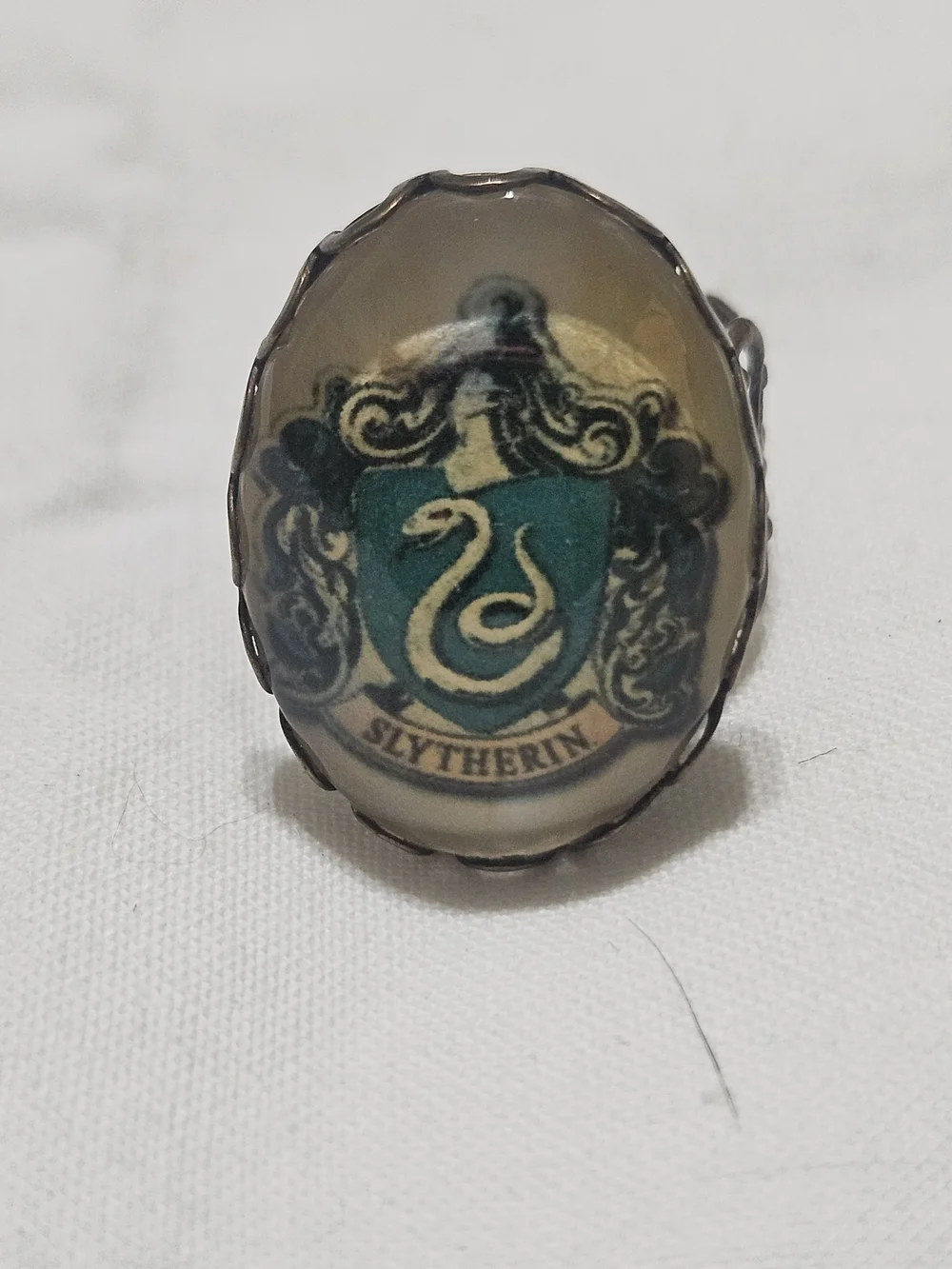 Slytherin Crest Glass Dome Statement Ring - Green & Gold